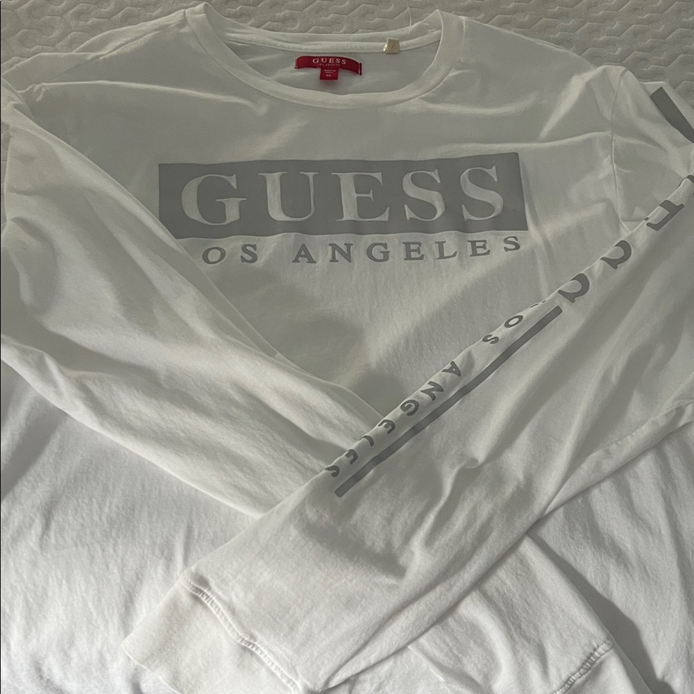 GUESS Gray and White Long Sleeve Tee